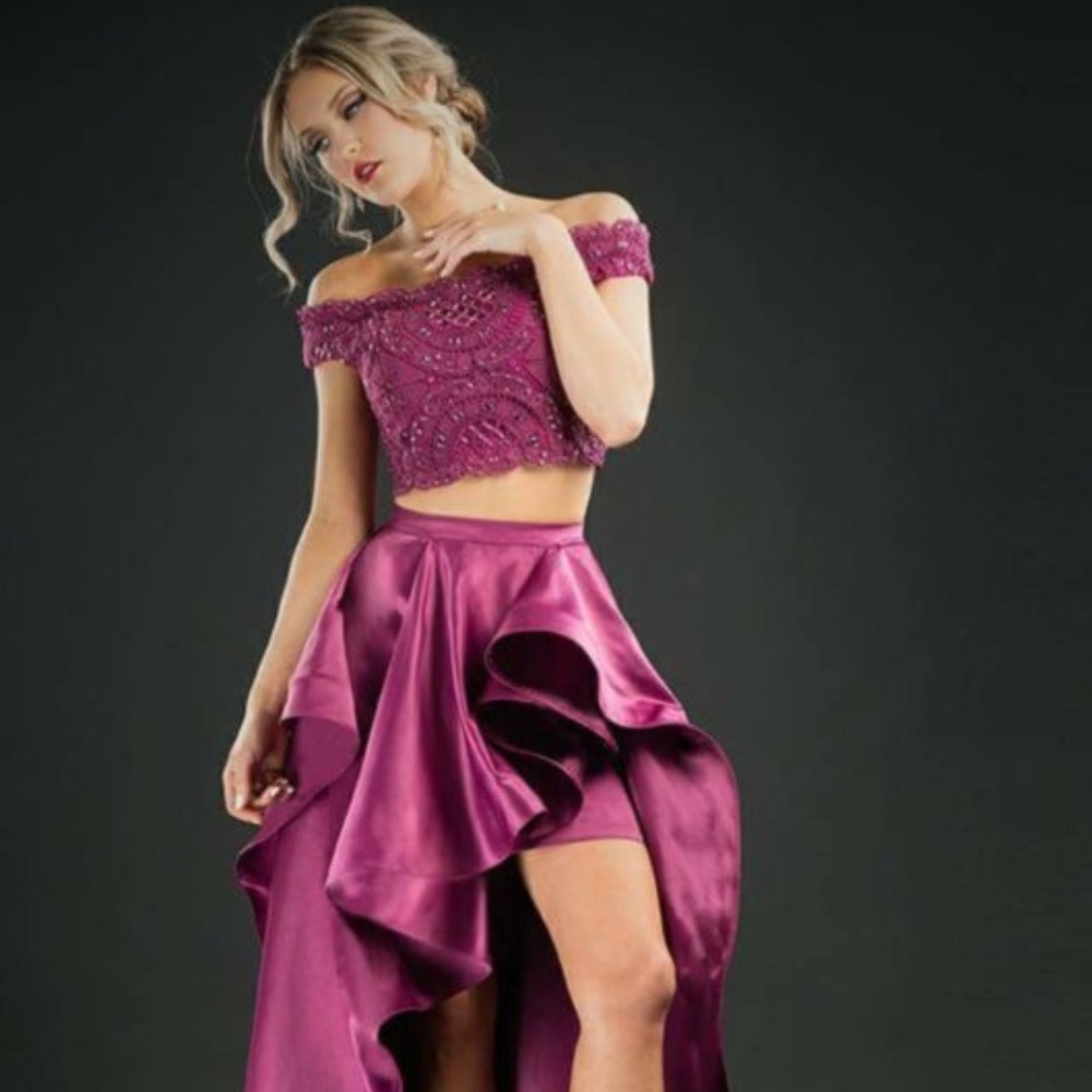 Rachel Allan 2 pc Purple Hi low gown